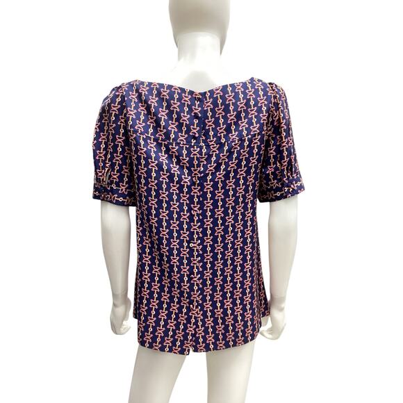 Lilly Pulitzer Top Women’s SZ6 Stirrup Pattern 100% Silk Short Sleeves Navy Blue - Picture 4 of 5